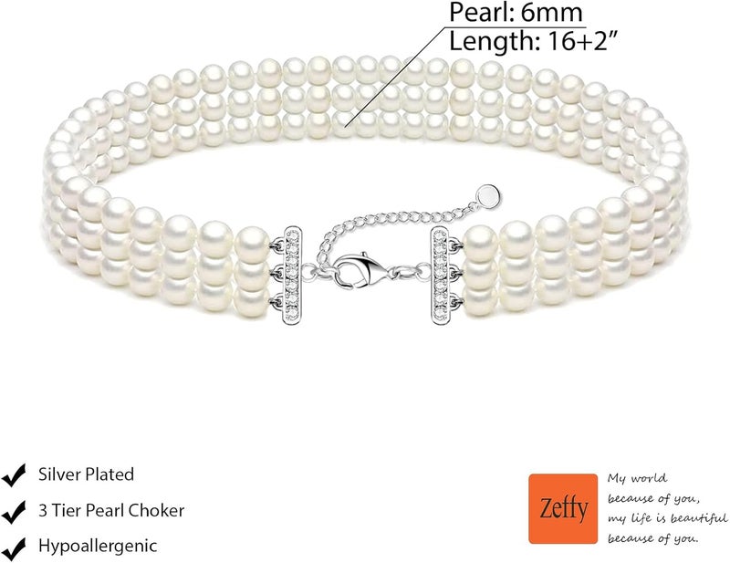Zeffy Pearl Necklace 4MM/6MM/8MM Dainty Round Imitation Pearl Choker Necklace Wedding Pearl Necklace Delicate Jewelry for Women Simple Bridesmaid Jewelry Gifts - Image 2
